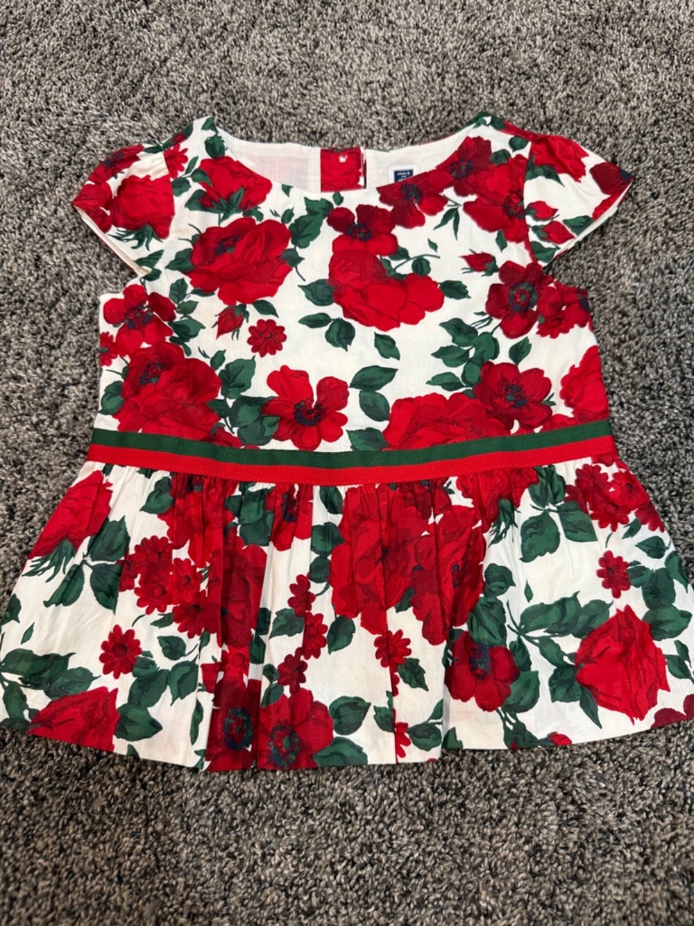 Janie and Jack girls  Red Floral Peplum Top with Green Leaf Accents. Like new